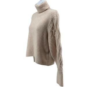 Topshop Sweater WMNS 4 Turtle Neck Pullover Light Pink Cable Knit Sleeve Stretch